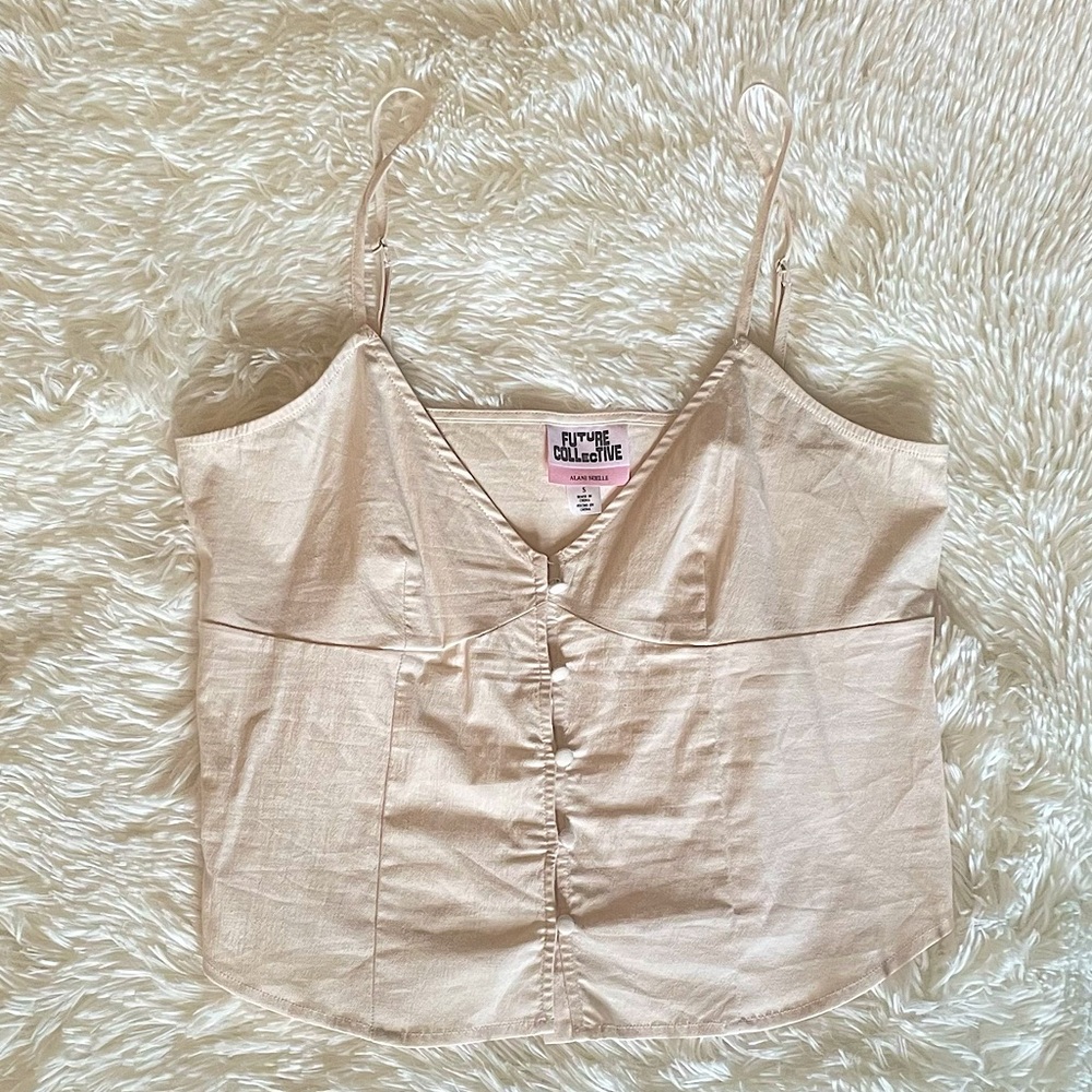 Future Collective Cream Button Up Cami Tank Top, S